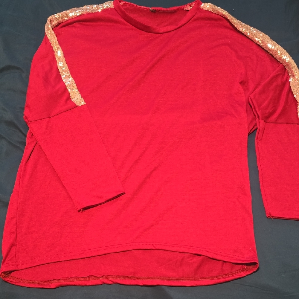 Womens Magenta Sequin Shoulder Top